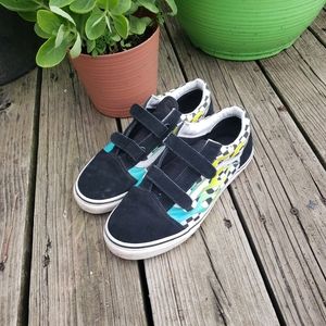 Vans Old Skool V Surf Flames Neon Glow in the Dark Checkered Youth 7 Women's 8.5